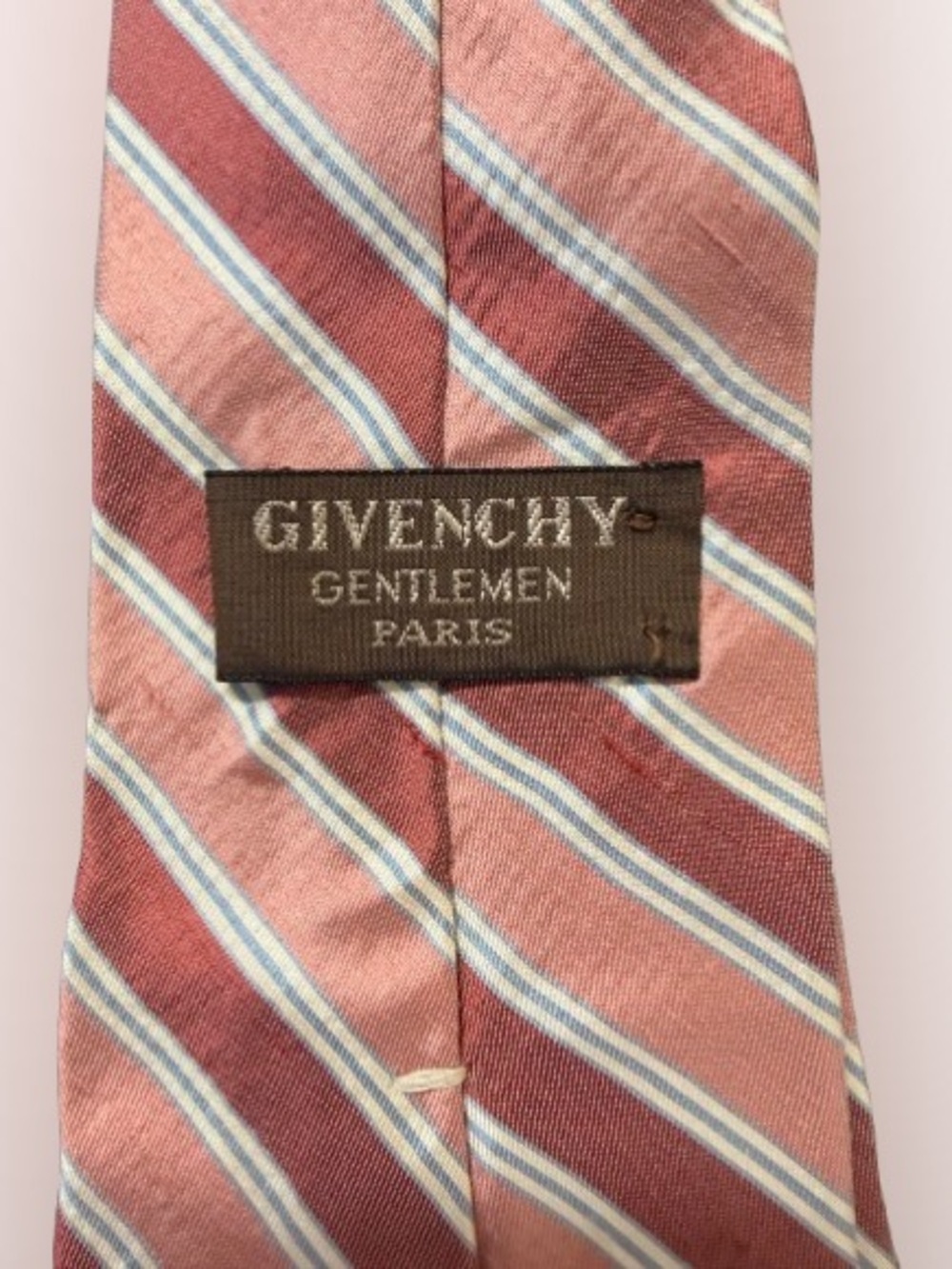 Vintage Givenchy Gentlemen Paris Silk Neck Tie Pink Blue Striped Italy Designer